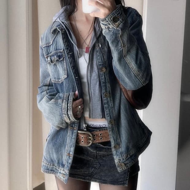 히코빈티지 퍼 후드 청자켓