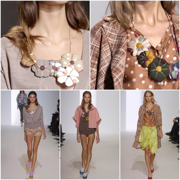 MARNI 마르니 아카이브 패브릭 플라워 아플리케 우드 비즈 목걸이