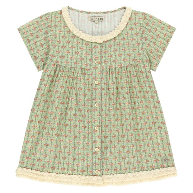 FRINGE SHIRRING BLOUSE LIGHT GREEN