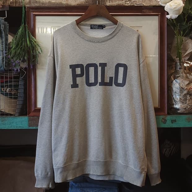 90s 폴로 맨투맨 스웻셔츠 빅로고 그레이 105