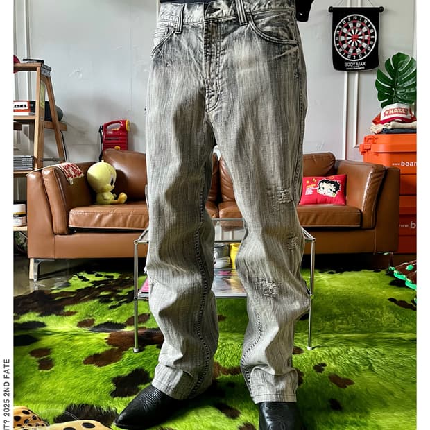 Jpn Vintage Gray Washed Wide Denim Pants