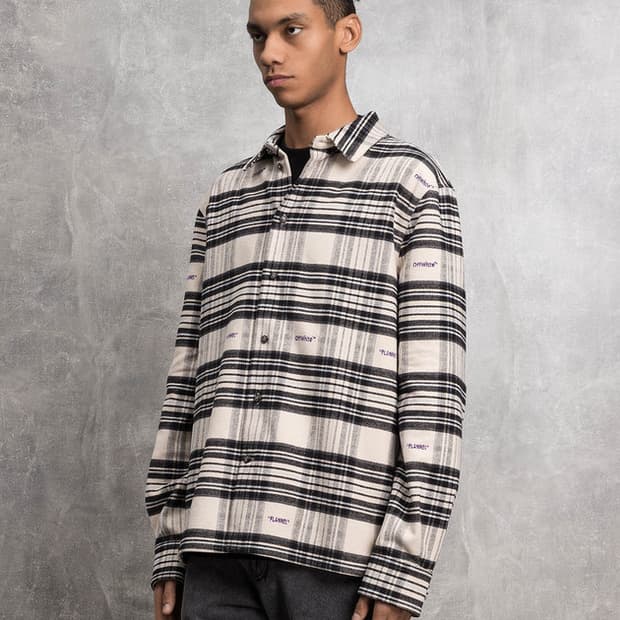 XS) 오프화이트 플란넬 플레이드 체크 셔츠