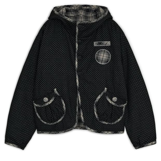 허그유어스킨 체크 리버시블 후드 자켓 블랙