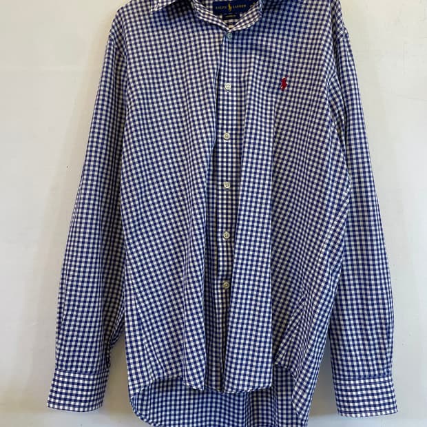 폴로랄프로렌 깅엄체크남방 폴로체크셔츠m (드라이완료) 면남방 면100%