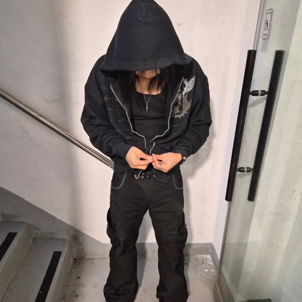 Y2K Gothic Wing Graphic Zip Hoodie