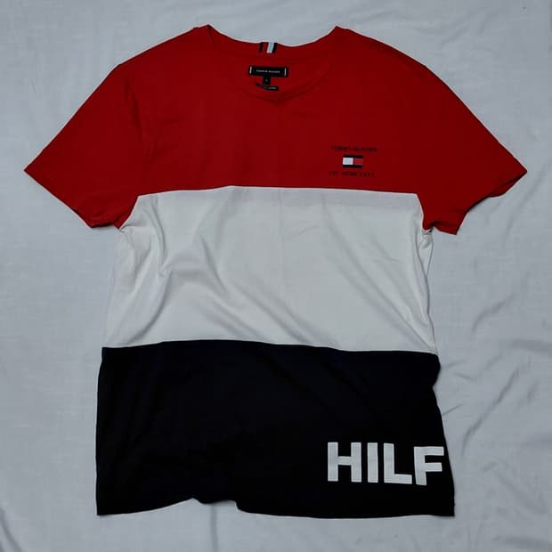 타미힐피거 빅 로고 배색 반팔 티셔츠 (L사이즈/상태 우수)