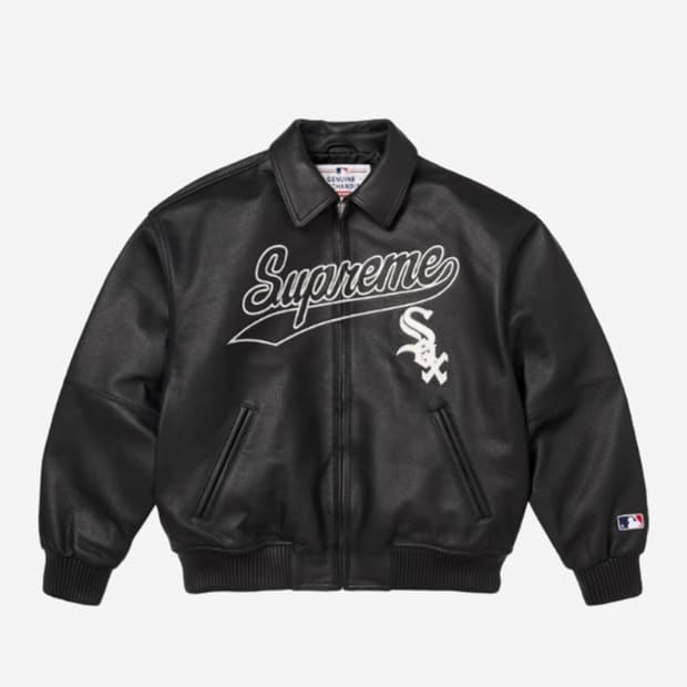 슈프림 x MLB 화이트삭스 시카고 레더 바시티 자켓 블랙 M