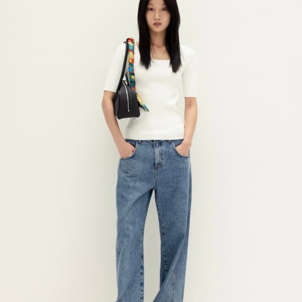 오르 고밀도 5부 니트 - 아이보리