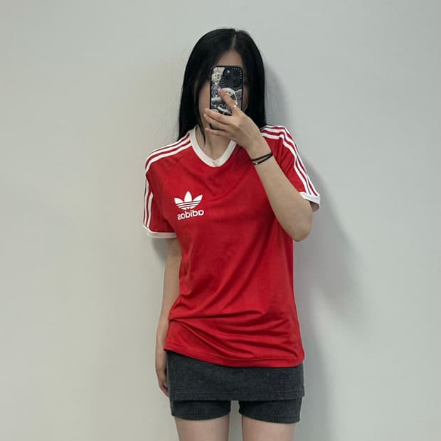 아디다스 3s 레드 반팔 링거 티셔츠