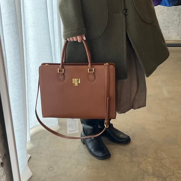 (더스트백)90s COURREGES 꾸레쥬 브리프케이스 라지 브라운