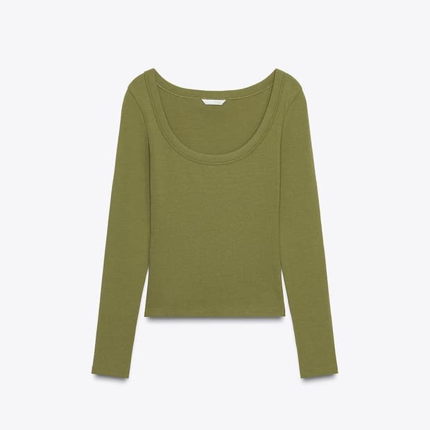 ZARA 골지 롱슬리브 올리브 
