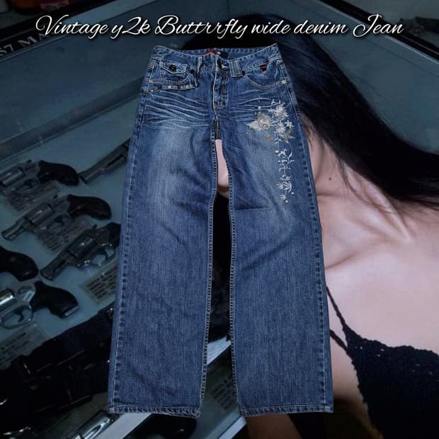 Vintage y2k Butterfly wide denim Jean