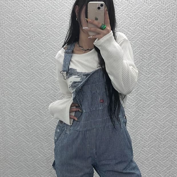 디키즈 빈티지 컨트리 스트라이프 멜빵 점프수트 S C08035