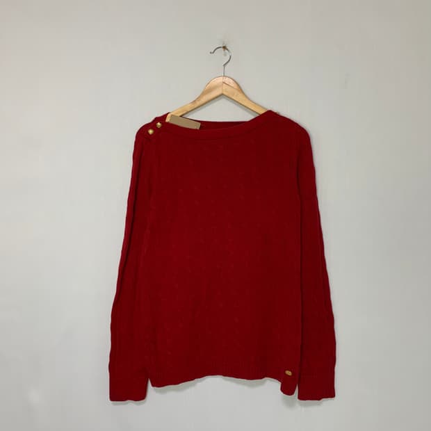 로렌 랄프로렌 케이블 버튼 니트 스웨터 레드 빈티지 XL