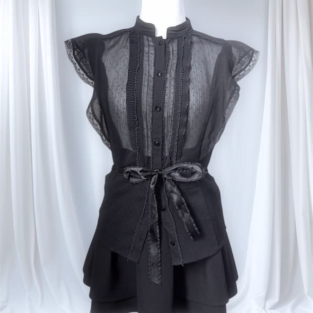 sheer ruffle blouse with tie waist