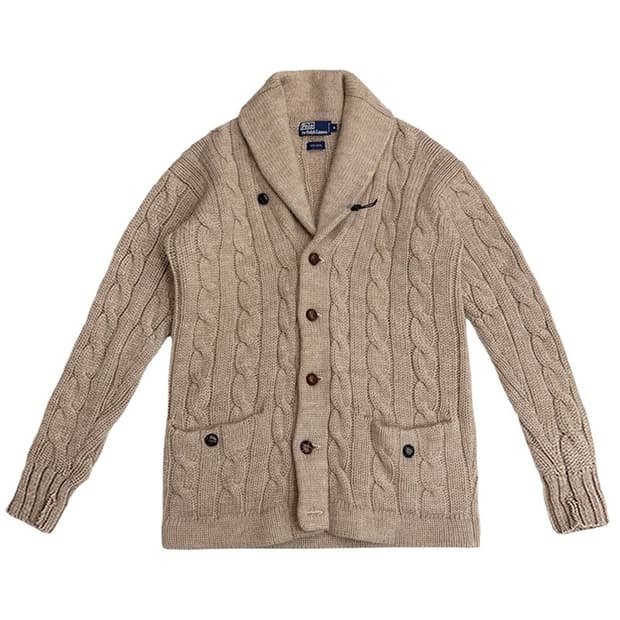 POLO 숄 카라 케이블 울 니트 가디건 M