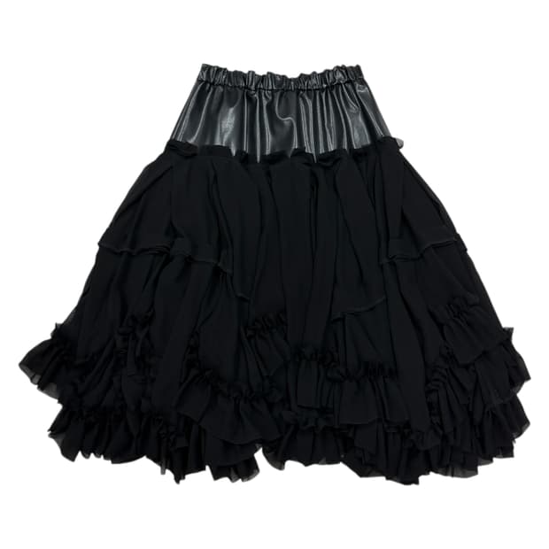 2024 꼼데가르송 러플 새틴 캉캉 롱스커트 치마 블랙 XS