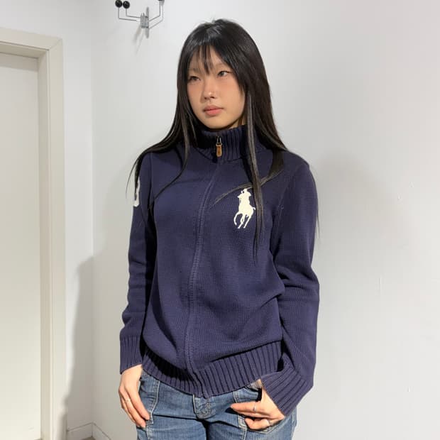 폴로 빅포니 남색 니트 집업 자켓