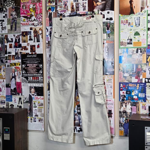 에버라스트 빅프린팅 베이지 코튼 카고 팬츠