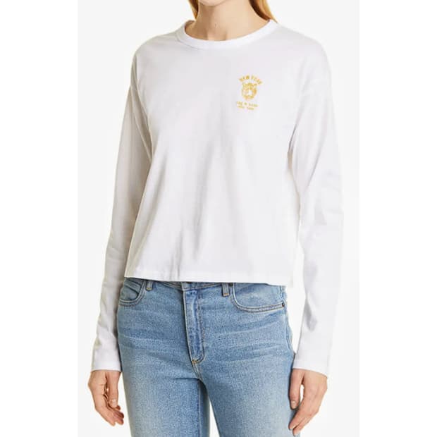 랙앤본 자수 크롭 긴팔 티셔츠