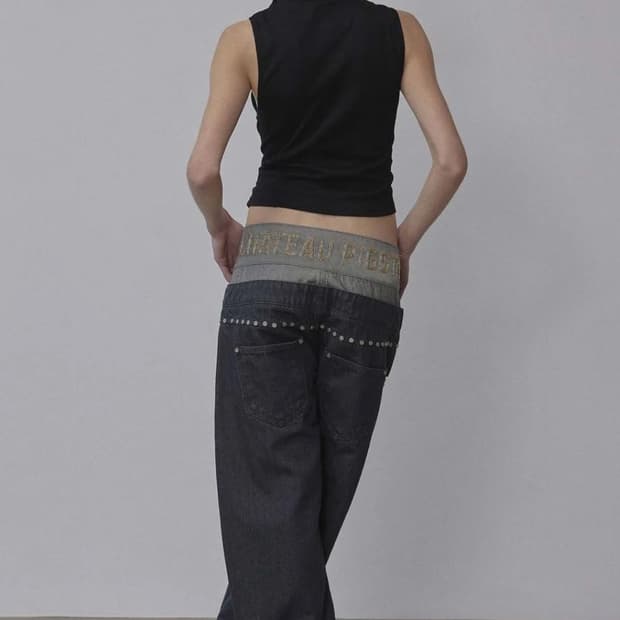스컬프터 데님팬츠 Beaded Layered DenimPants Gray