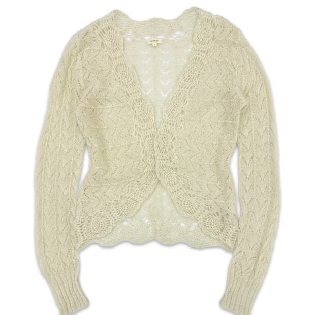 빈티지 Hushush 아이보리 레이어드 레이스 가디건