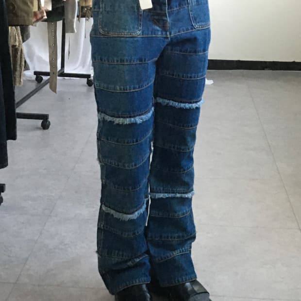 Patch work point denim pants