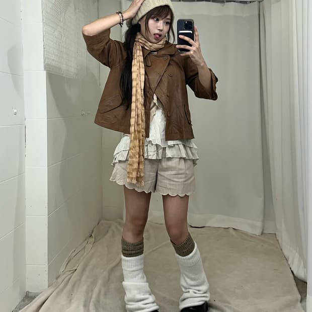 베이지 니혼진 갸루 코디세트