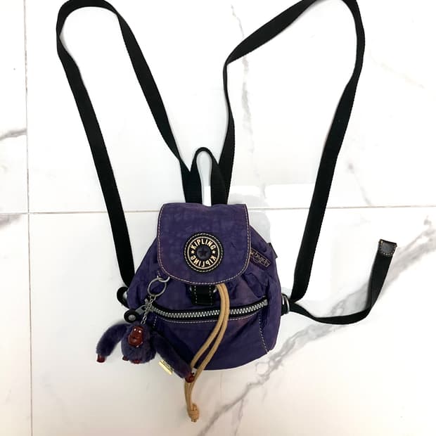 Y2K 희귀 키플링 마이크로 미니 백팩 퍼플 보라색 고릴라 키링포함