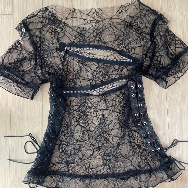 Madpunk spider skull zipper black lace