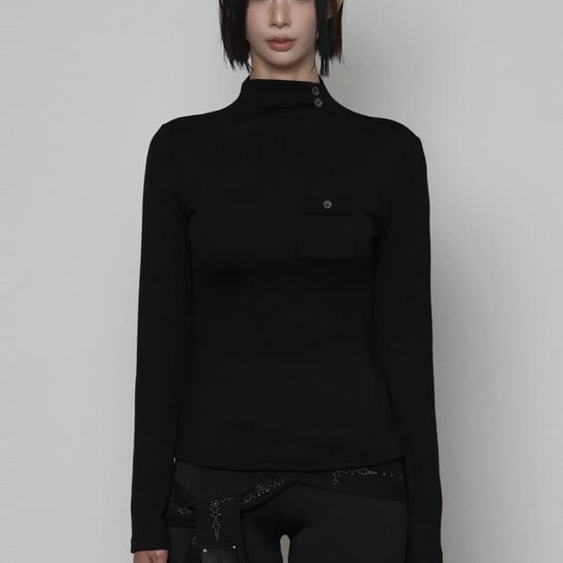 에트오소메 Pocket Half-turtleneck Button Long