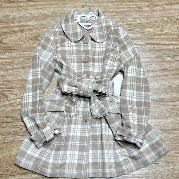 빈티지 브라운 체크 라떼 리본 코트 리락쿠마 히메갸루 로걀 라떼 모리걸