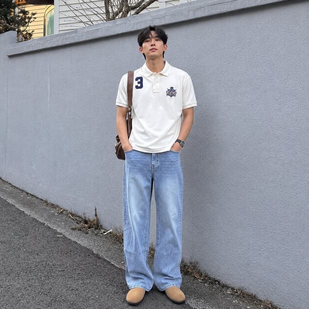 100 POLO 폴로 랄프로렌 반팔 카라티 아이보리 커스텀핏