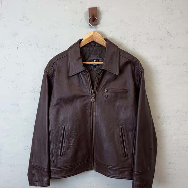 빈티지 소가죽 포켓 레더 자켓 브라운