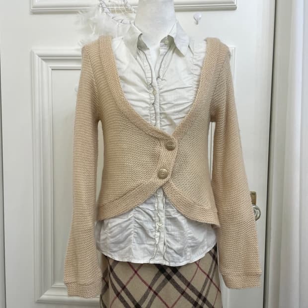 beige unbalance basic warm cardigan