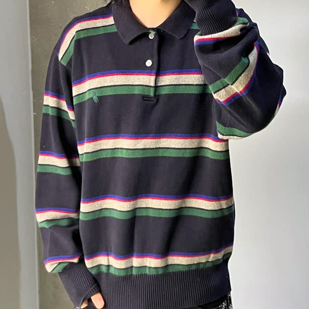 폴로랄프로렌 멀티 스트라이프 카라넥 니트