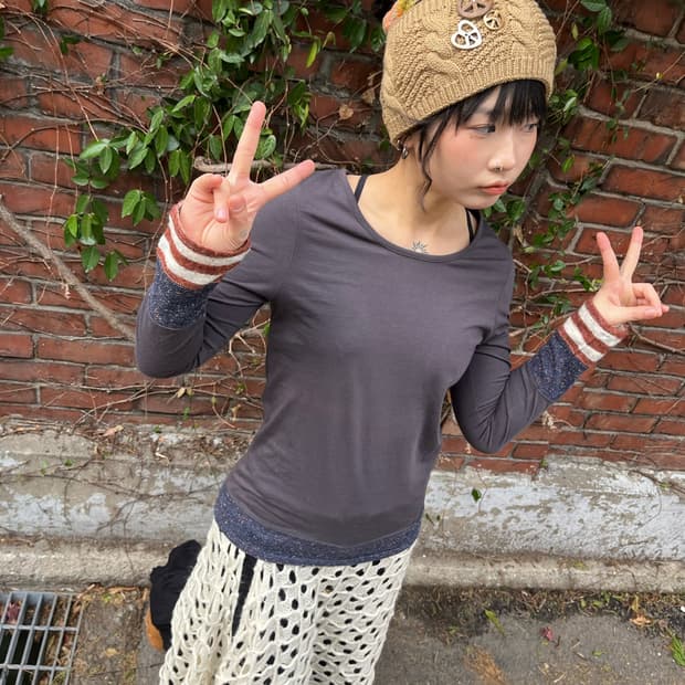 소매 니트 포인트 롱 슬리브