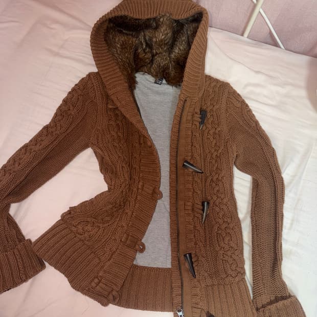 라떼갸루 털 니트 후드집업