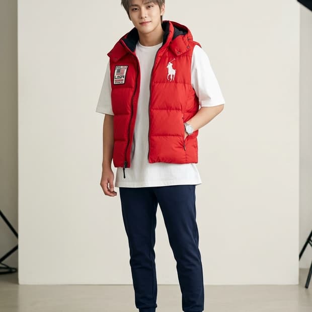 폴로 랄프로렌 빅포니 다운힐 스키 패딩 조끼 레드
