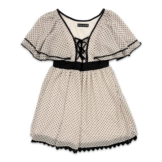 빈티지 Cecil McBee 베이지 도트 프릴 미니 원피스