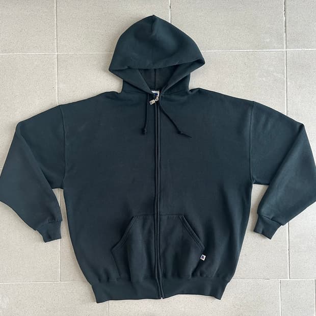 90s 빈티지 러셀 후드집업 블랙 XXL