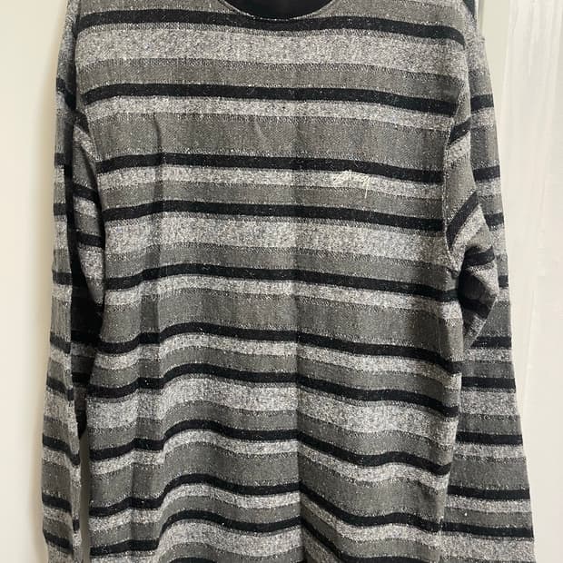 스투시 블랙 그레이 스트라이프 슬리브 티셔츠 M
