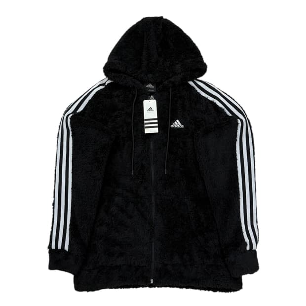 아디다스 블랙핑크 지수 뽀글이 양털 후드집업 자켓 블랙 S 90
