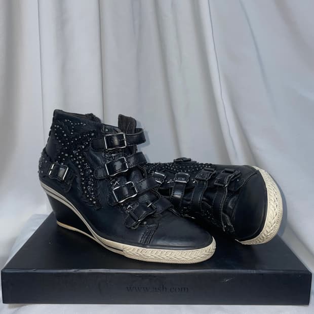 Ash-stud buckle high heel boots 