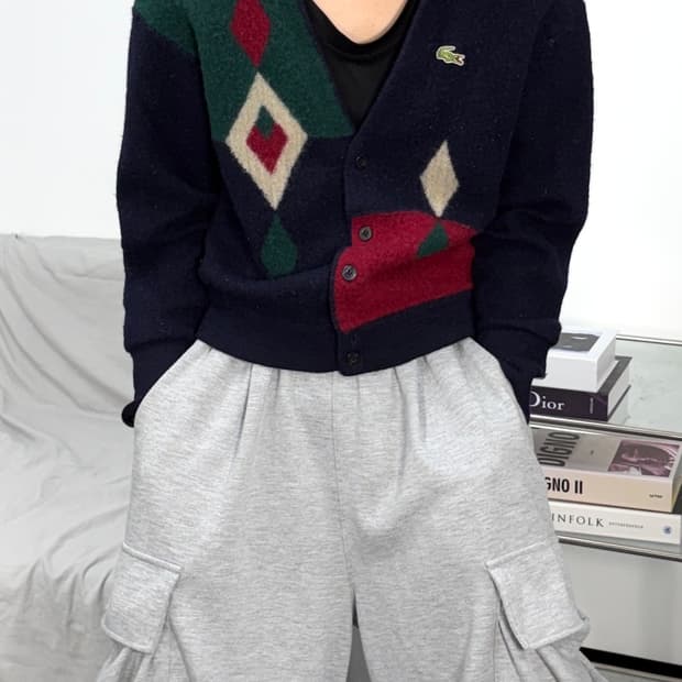 라코스테 80s 울 아가일 가디건 XL