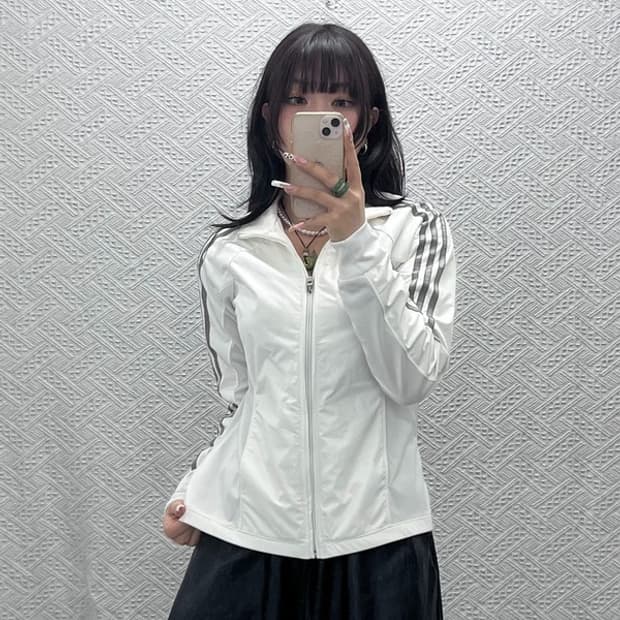 아디다스 빈티지 슬림핏 실버 져지 집업 자켓 95 C11320