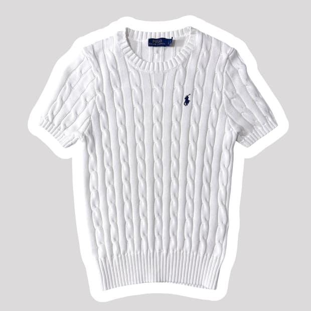 여성 신형 폴로 랄프로렌 화이트 꽈배기 반팔니트