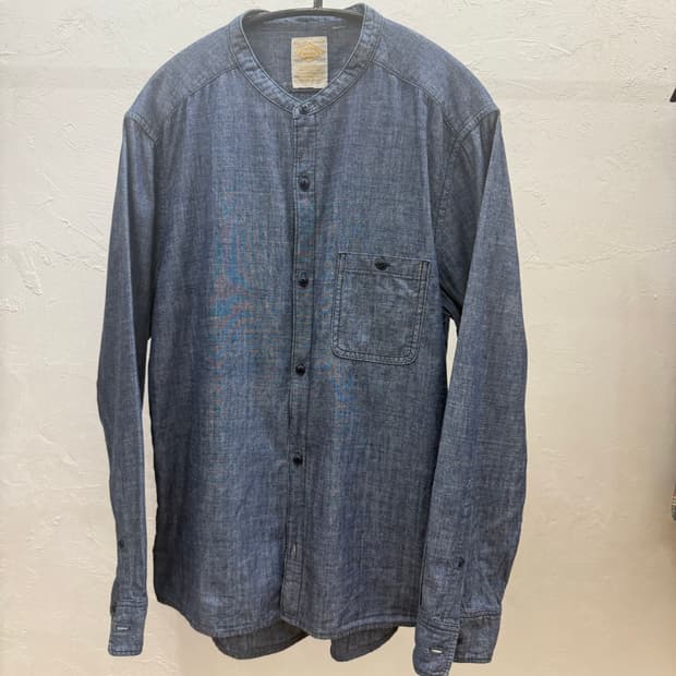 BEAMS Basic Line 샴브레이 밴드칼라 셔츠