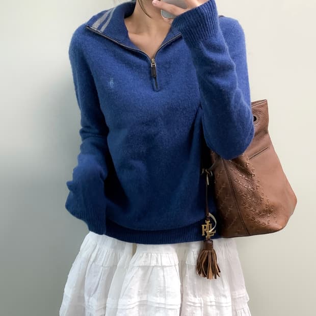 폴로 반집업 니트 