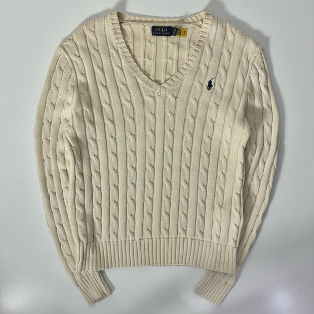 Polo  폴로 랄프로렌 자수 코튼 케이블 브이넥 니트